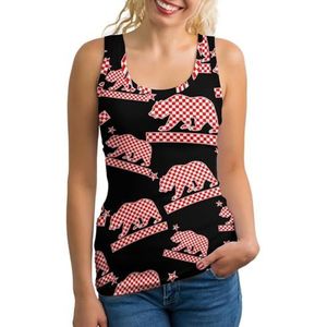 California Checker Bear Flag dames tanktop mouwloos T-shirt pullover vest atletische basic shirts zomer bedrukt