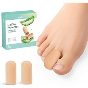 Welnove Gel teen cap en beschermer - doordrenkte siliconen teenbeschermers - teenkussens voor pijnverlichting, ontbrekende of ingegroeide teennagels, likdoorns, eelt, blaren (8 m, beige)