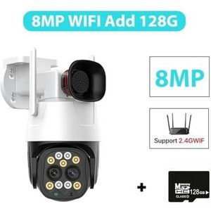 Bewakingscamera, 4K 8MP 4G Sim-kaart Camera Buiten 2.8mm-8mm Dual Lens 10X Zoom IP Camera AI Tracking Audio Beveiliging CCTV Camera H.265(8MP WIFI Add 128G)
