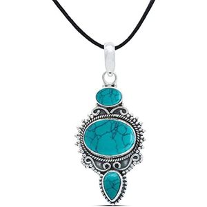 Ketting Hanger 925 Zilveren Turquoise Dames Indiase sieranden Collier Echt Zilver Cadeau (NO.: MAH-076-15)