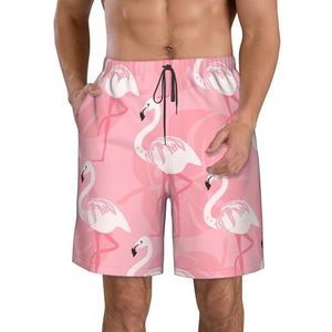 JIAWUJYNB Zomer Flamingo Palmbladeren Print Heren Strandshorts – Lichte, sneldrogende zwembroek met trekkoord en zakken, Wit, S