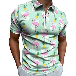 Roze Flamingo's Polo Shirt voor Mannen Casual Rits Kraag T-shirts Golf Tops Slim Fit