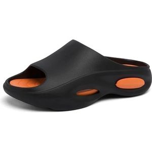 Herensandalen, zomerschoenen met dikke en ultrazachte onderkant, casual slippers voor binnen en buiten, antislip strandschoenen voor heren, Zwart Oranje, 44/45 EU