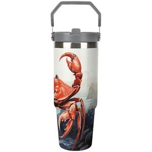FHECVBN Grote Capaciteit Auto Cup Rode Krab Zee Koffie Mok Flip Stro Tumbler Rvs Cup Geïsoleerde Tumbler