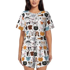 RIVETECH Cartoon kat en hond print dames korte mouwen pyjama set - comfortabele korte sets, mouwen nachtkleding met zakken, Zwart, XL