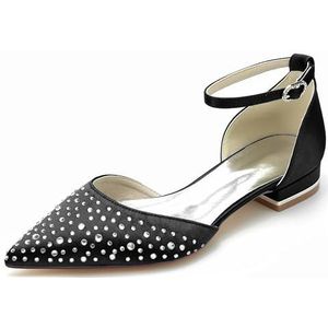 Hanfike Meisjes Womens Formele Flats voor Bruiloft Enkelband Kristallen Kralen Bruiloft Schoenen JY287, Zwart, 41.5 EU