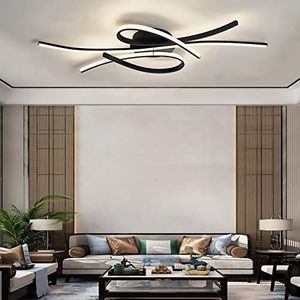 100cm dimbare LED Plafondlamp Moderne Woonkamer Plafondlamp 68W 5000LM, Met Afstandsbediening Creatief Ontwerp Metalen Acryl Kroonluchter Verlichting, voor woonkamer slaapkamer eetkamer (Zwart)