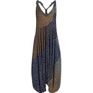 Dames Casual Losse Jumpsuit Boho Lange Print Overall Mouwloze Zomerbroek voor Vrouwen Licht One Piece Rompers Zomer Overall-marineblauw, L