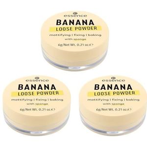 Essence Banana Losse poeder, geel, matterend, fixerend, kleurcorrigerend, doorschijnend, mat, veganistisch, olievrij, parfum, alcoholvrij, verpakking van 3 stuks (3 x 6 g)
