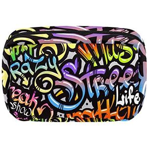 Graffiti muur achtergrond reizen gepersonaliseerde make-up tas cosmetische tas toilettas voor vrouwen en meisjes, Meerkleurig, 17.5x7x10.5cm/6.9x4.1x2.8in