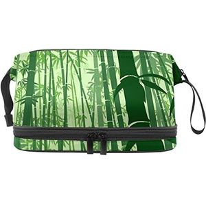 Multifunctionele opslag reizen cosmetische tas met handvat,Mooie groene bamboe bos,Grote capaciteit reizen cosmetische tas, Meerkleurig, 27x15x14 cm/10.6x5.9x5.5 in
