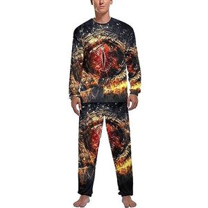 Dinosaurus Eye Zachte Heren Pyjama Set Comfortabele Lange Mouw Loungewear Top En Broek Geschenken L