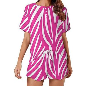 Roze Zebra Print Mode 2 STKS Womens Pyjama Sets Korte Mouw Nachtkleding Zachte Loungewear Stijl-31