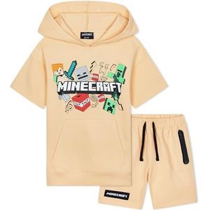 Minecraft Hoodie Shorts Trainingspak Set Jongens 2-delige Creeper Tieners Gamer Zomer Korte Mouwen Hooded Sweatshirt Rits Zakken Sport Casual Activewear (7-8 jaar, Perzik)