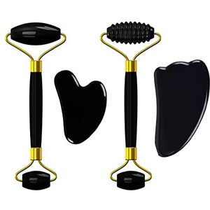 Home Collecties Natuurlijk Obsidiaan Gezichtsmasker Gezichtsverzorging Massageroller Gua Sha Board Zwart Kristal, 6 in 1 Set (Kleur: 4 in 1 set)