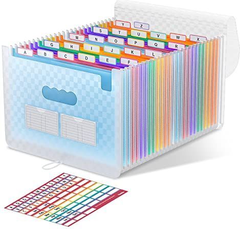 ThinkTex Accordeon File Organizer, 26 vakken uitbreidende bestandsmappen, maandelijkse factuur ontvangstdocumenten organizer, A-Z kleurrijke tabbladen, brief/A4-formaat - blauw