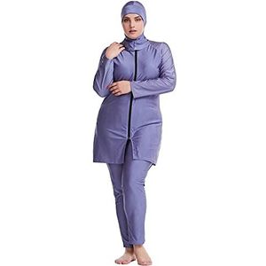 WOWDECOR Moslim badpakken voor dames, grote maten, tweedelige volledig bedekkende burkini met afneembare hijab, Grijs, 4XL
