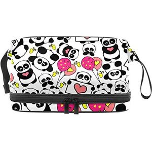 Dubbele Laag Cosmetische Tas Mini Panda En Envelop Draagbare Make-up Tas Reizen Organizer Pouch voor Vrouwen Meisjes Toiletartikelen Tassen, Meerkleurig, 27x15x14 cm/10.6x5.9x5.5 in, Make-up zakje