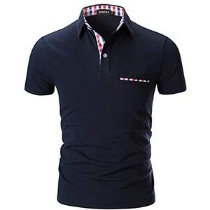 APAELEA Poloshirt voor heren, korte mouwen, lattice, contrast, elegant tennisshirt,Marineblauw,3XL