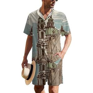 Sint-Nicolaaskathedraal in Praag Hawaïaans pak voor heren, set van 2 stuks, strandoutfit, shirt en korte broek, bijpassende set
