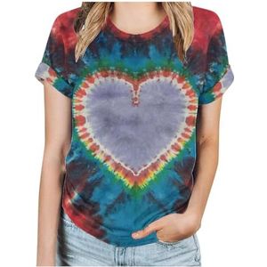 Dames T-shirt met batikpatroon, hart-afbeelding, Valentijnsdag, shirt, geliefden, geschenken, casual T-shirt met korte mouwen, grijs, XXL