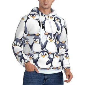 JEJEA Veel schattige baby pinguïns schets print heren casual hoodie, lange mouwen sweatshirt comfortabel ademend gym hoodie met zak, Zwart, XS