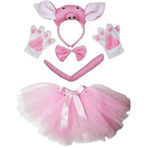 Petitebelle 3D-hoofdband bowtie staart handschoenen tutu 5 stuks meisjeskostuum eenheidsmaat 3D-stereo-varken