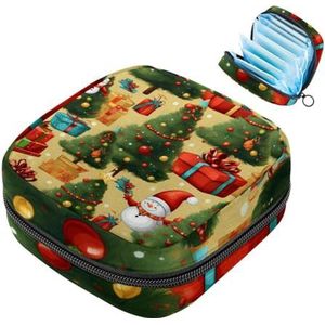 MUOOUM Merry Christmas Patroon Maandverband Opbergtas Menstruatie Pad Tas Draagbare Menstruatie Cup Pouch met Rits voor Tiener Meisjes Vrouwen Dames