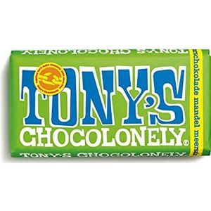 Tony's Chocolonely - Delicate chocolade met amandelen en zeezout - tafel chocolade delicate bitter - 51% cacao - 1 x 180 gram - Belgium Fairtrade Chocolate ..
