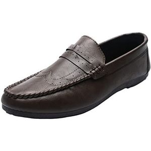 Loafers for heren Penny-loafers Platte hak Effen kleur PU-leer Platte hak Flexibele lichtgewicht klassieke instapper (Color : Brown, Size : 40 EU)