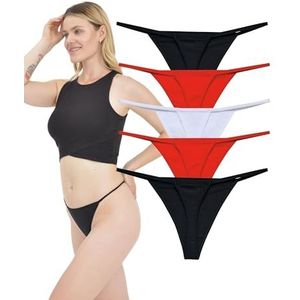 LadyMelex sexy katoenen strings voor dames, casual ondergoed, G-string, set van 5, (Perfect Fall), Rood, Zwart, Wit