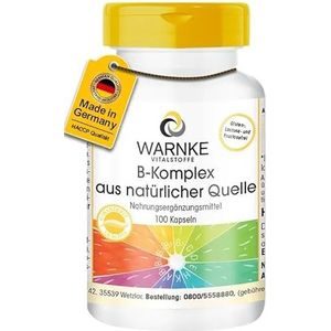 Vitamine B-complex uit natuurlijke bron - 100 capsules B-vitamines met choline en inositol, veganistisch | Warnke Vitalstoffe - Duitse apothekerskwalitei