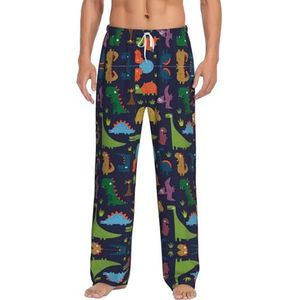 Dexnel Dinosaurus Palm Leaf Zachte Pyjama Broek Voor Mannen,Klassieke Slaapbroek Comfortabel, Polyester Pyjama Broek Met Zakken, Wit, S