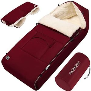 Monzana Babyvoetenzak, handwarmer, weerbestendig, reflectorstrepen, ritssluiting, voorvak afneembaar, wasbaar, kinderwagen, winter, voetenzak, 90 x 60 cm, bordeaux