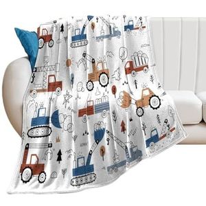 Zhimahou 50x40 inch (125 x 100 cm) plaid deken, handgetekende schattige auto's vrachtwagen tractor print, warme gezellige deken, pluche comfortabele deken Valentijnsdag geschenken