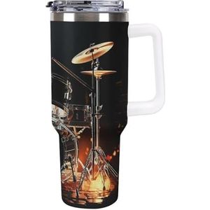 AQRJLPM Drummer autobeker van roestvrij staal, 1,2 ml, beker met rietje en deksels, lekvrij, geïsoleerd, roestvrij staal, reisbeker, drinkbaar voor koude warme dranken op de camping