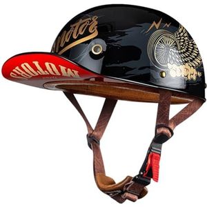 Retro Motorhelm Volwassenen Halfshell Helm DOT/ECE Goedgekeurde Baseball Cap Unisex Duitse Stijl Locomotief Jethelm Met Snelsluiting Motor Open Helm 7,M:54-57CM