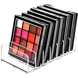 JessLab Palet Organizer, 7-Sectie Verdeeld Plastic Makeup Organizer Oogschaduw Contour Blush Houder Cosmetica Opslag voor Badkamer Vanity Countertop (Transparent, S)