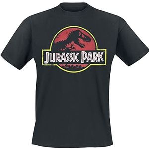 Jurassic Park Heren Classic Logo Crew Neck T-shirt met korte mouwen, Zwart, XXL