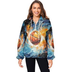 KAAVIYO Ruimte Hand Tekening Basketbal Pluizige Jas Trui Hoodie Hooded Zakken Fuzzy Fleece Sweatshirt Ronde hals Truien Hoodies voor Meisjes Vrouwen, Patroon, L