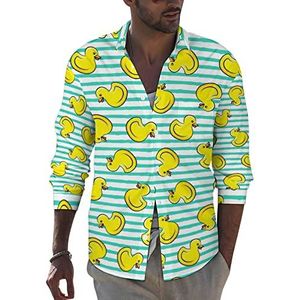 Happy Yellow Ducks heren button down shirt met lange mouwen casual strand tops met zak normale pasvorm