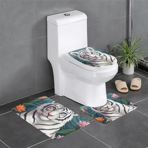 GeRRiT Leuke witte tijger gedrukt 3 stuk badkamer tapijten set badkamer matten