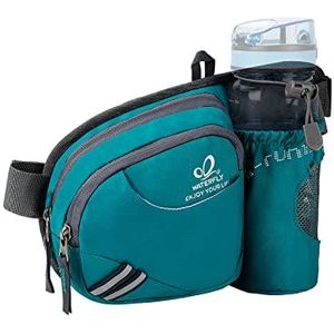 WATERFLY Riemtas, heuptas met flessenhouder voor dames en heren, ademend, voor hardlopen, fietsen, kamperen, klimmen, reizen, wandelen, joggen, hondentraining, turquoise