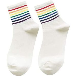 Sokken Thermische 10 Paar Katoenen Sokken Unisex Regenboog Gestreept Patroon Sport Werk Sokken Zacht Comfortabel Wintersokken(B)