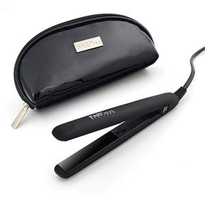 FARI Reizen Mini haarstijltang, keramische toermalijn-haar stijltang met reistas, automatische universele spanning, stijltang, zwart (plaatgrootte 1,3 cm)