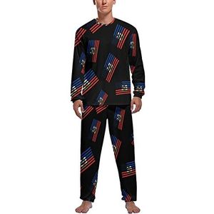 Haïti Amerikaanse vlag zachte heren pyjama set comfortabele loungewear top en broek met lange mouwen geschenken L