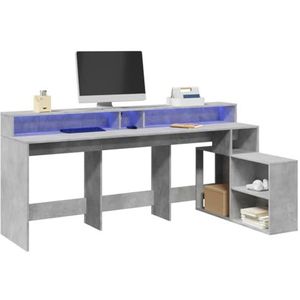 XGWKCNV Furniture select-Bureau met LED Verlichting Beton Grijs 200x104x91 cm Engineered Hout