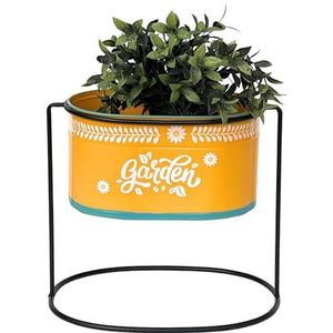 DanDiBo Bloemenkruk met pot, metaal, staand, oranje, ovaal, 30 cm, bloemenstandaard, 96526 L, bloemenzuil, moderne plantenstandaard, plantenbak