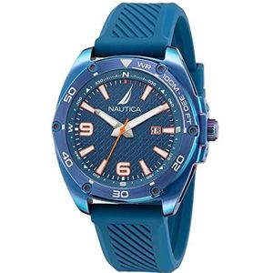 Nautica Heren Tin Can Bay Blue Silicone Strap Horloge (Model: NAPTCF201), Blauw, Blauw, riem