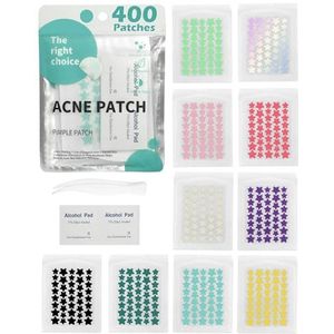 400 Pimple Patches Star, Kleur Anti Pickel Patch, Hydrocolloïde Acne Patch, absorberende Puistjespleisters Acnestickers spotstickers met 10 Alcoholdoekjes en Pincet, voor Gezicht
